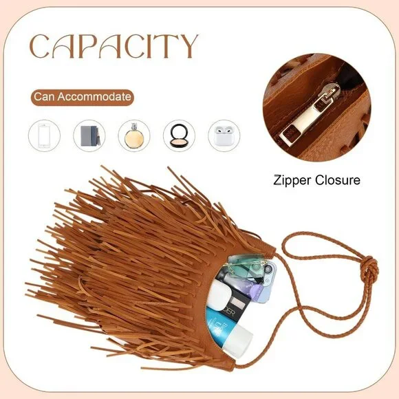 Brand New Bag  11x11 Brown Fringe Western Purse - Picture 5 of 6